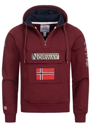 Чоловіча толстовка на блискавці з капюшоном Geographical Norway Gymclass, теплий світшот з кишенею-кенгуру, бордовий (M)