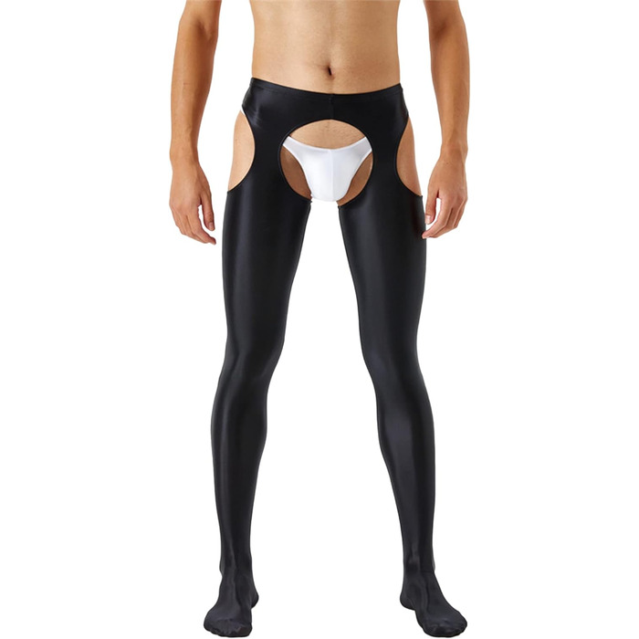 Чоловічі колготки Bciopll з відкритим промером та вирізом, середня талія, еластичний пояс, скінні легінси XL чорного кольору