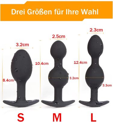 Силіконовий анальний плаг Guspiun зі сталевою кулею для масажу простати, секс-іграшка для чоловіків та жінок (Чорний, S+M+L)