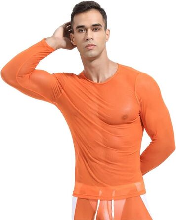 Чоловіча сітчаста футболка з прозорим дизайном, довгі рукави, сіра