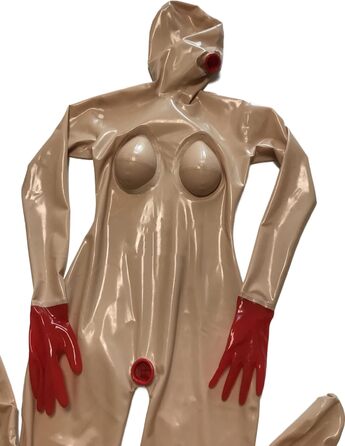 Комбінезон з латексу Latexshine Fleisch для всього тіла з силіконовими формами грудей, отвором для рота та блискавкою на спині. Індивідуальний колір, розмір XS