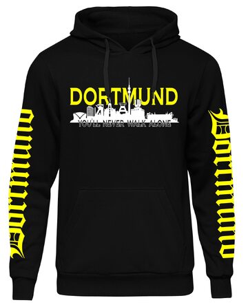 Чоловічий худі UGLYSHIRT Dortmund über Alles з принтом панорами міста (Skyline), чорний, розмір L