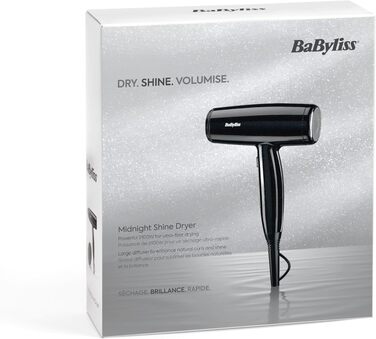 Фен для волосся BaByliss Cosmos D580DE з дифузором, 2100 Вт, іонізація, 3 температурні та 2 швидкості обдуву, сріблястий (Black Sparkle)