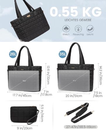 Жіноча сумка для ноутбука LOVEVOOK Puffer Shopper, м'яка стібана сумка-шопер (17 дюймів, чорна)