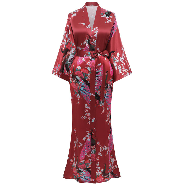 Жіночий халат-кімоно BABEYOND з квітковим принтом, великі розміри, бордовий