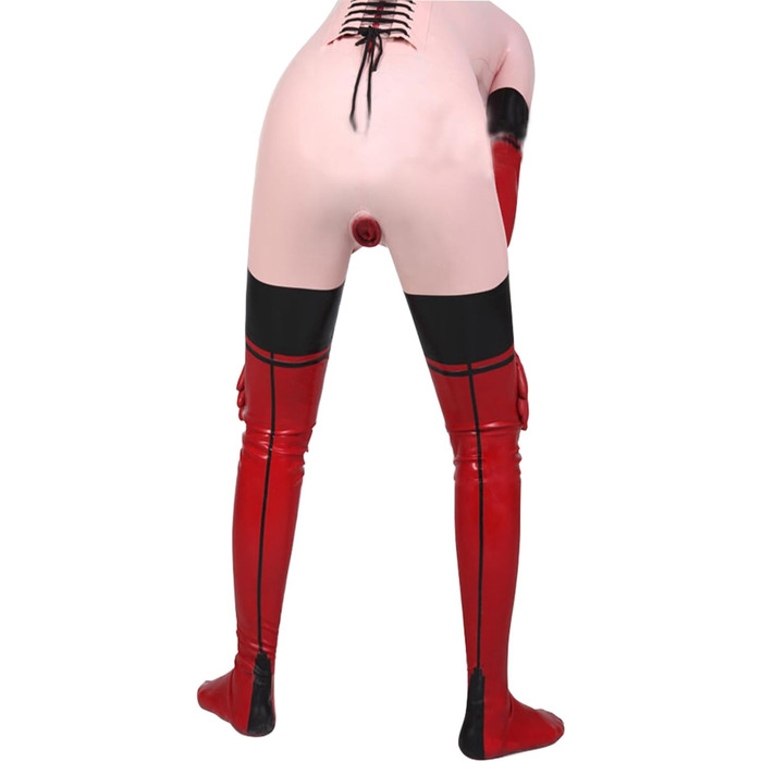 Латексний жіночий костюм YXFHHY з 3D-грудьми, рожевий, без застібки, для клубів та вечірок