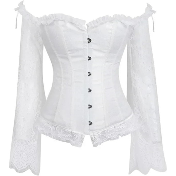 Корсетне плаття WDSBZNB для жінок, біле корсет-топ у великих розмірах, бюстгальтер, жилет, мереживо, квітковий принт, мідер з довгим рукавом (2XL) XXL White
