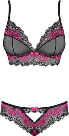 Сексуальний жіночий комплект спідньої білизни Obsessive з бюстгальтером, поясом-гюртом та стрінгами, у подарунковій коробці, чорний/рожевий, L-XL