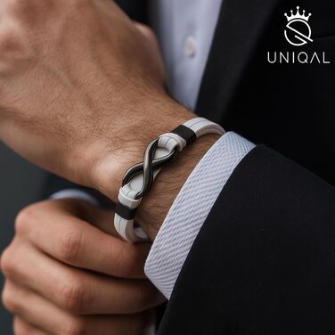 Чоловічий шкіряний браслет UNIQAL 'INFINITY' з нержавіючої сталі, чорний, 21 см, у подарунковій коробці