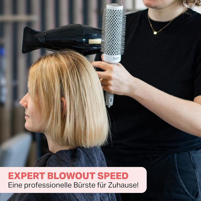 Професійна кругла щітка для укладки волосся Olivia Garden Expert Blowout Speed, 45 мм, біло-сіра