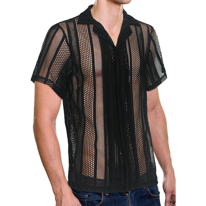 Чоловіча прозора футболка Panegy з мереживом, сітка, чорна (M)