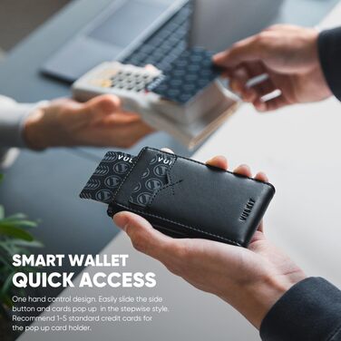 Стильний чоловічий картхолдер VULKIT з RFID-захистом, мінімалістичний тонкий гаманець з Pop-Up механізмом та вікном для ID-картки, на 8 карток, чорний