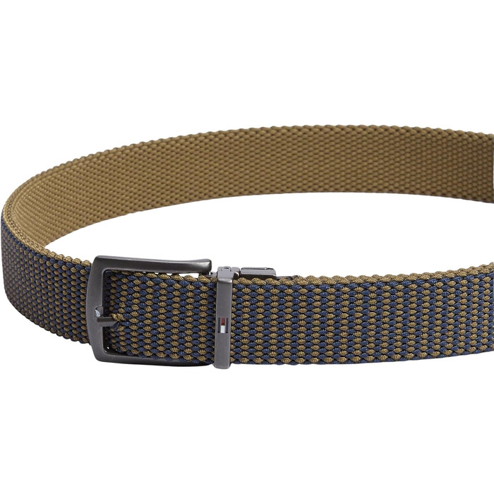 Чоловічий ремінь Tommy Hilfiger Denton Elastic Rev (AM0AM14574) двосторонній, еластичний, колір Khaki Platinum Olive, розмір 85