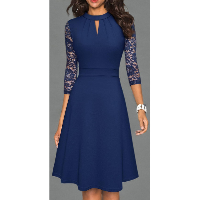 HOEYEE Елегантне сукня-максі з мереживом, вінтажний стиль, для вечірок та коктейлів (XL, Темно-синій)