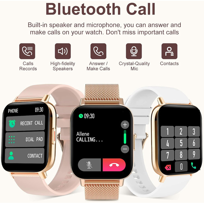 Смарт-годинник для жінок Rose Gold: фітнес-трекер з функцією дзвінків, моніторингом серцебиття, SpO2, сну та менструального циклу, екран 1.69