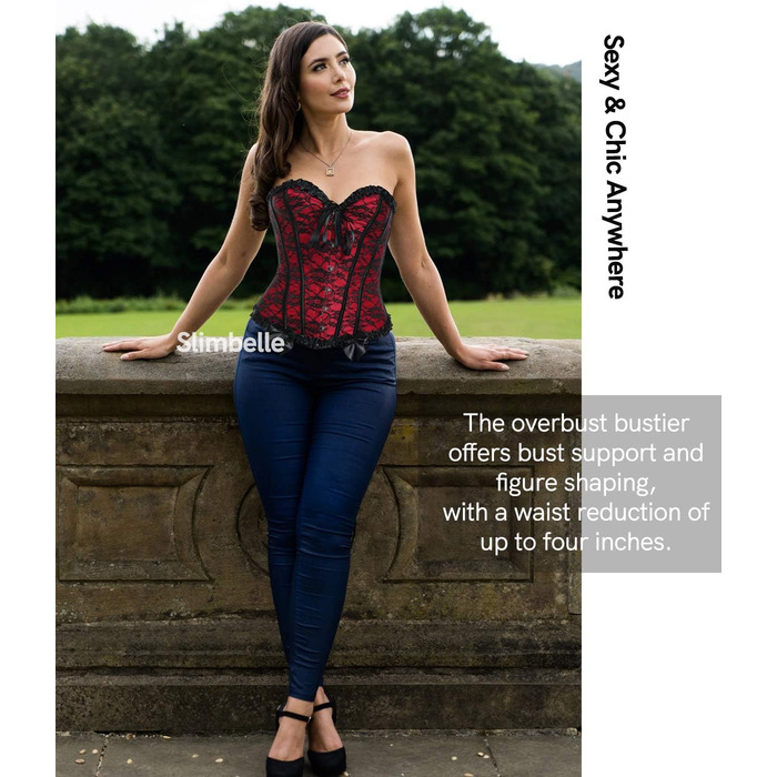 Корсетний топ SLIMBELLE для повного бюсту: готичний корсет з мереживом та імітацією шкіри, з банелом XL, червоний