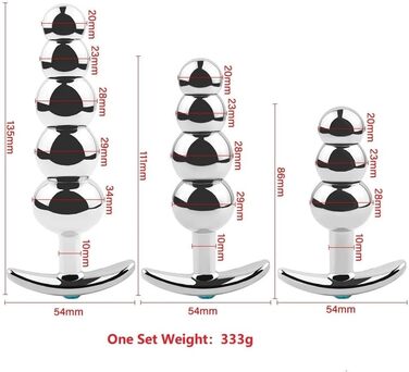 Анальні іграшки для дорослих: набір металевих анальних пробок з G-точком (3 шт.)