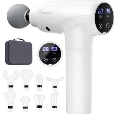 Перкусійний масажер Massage Gun з LED-екраном, електричний масажний пістолет для м'язів (20 швидкостей, 9 насадок, білий)