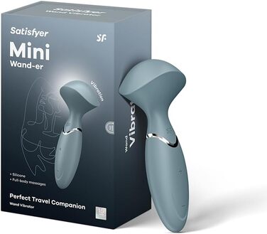 Вібраційний масажер Satisfyer Mini Wand-er | 12 програм вібрації | Водостійкий (IPX7) | Медичний силікон | Інтимний масажер для жінок | Граювальний секс-іграшка | Універсальний розмір (Сірий)