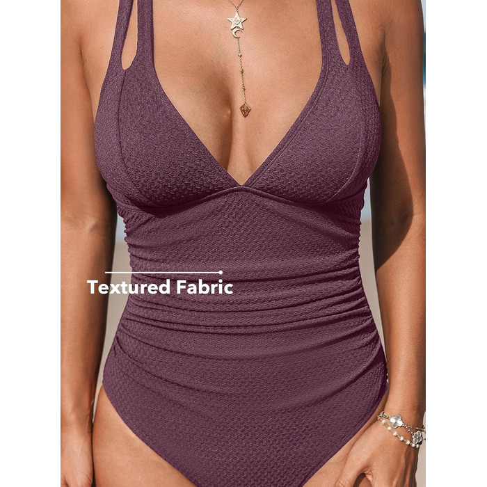 Купальник CUPSHE з V-подібним вирізом, що підтягує живіт, з глибоким вирізом на спині, суцільний, фіолетово-коричневий
