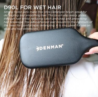 Щітка для розплутування волосся Denman Tangle Tamer Ultra (чорна) для кучерявого та натурального волосся, для вологого та сухого використання, модель D90L