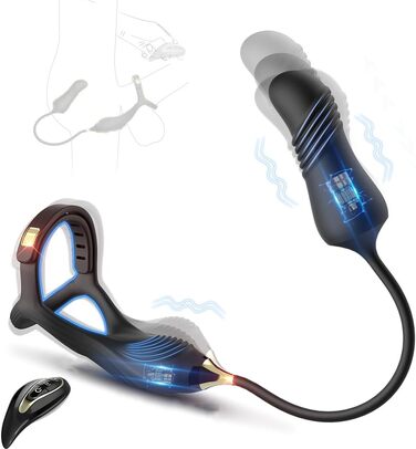 Масажер простати для чоловіків NAIXBTY з кільцем на пеніс, пультом дистанційного керування та телескопічним вібратором. 10 режимів вібрації + режим штовхання. Інтимні іграшки для чоловіків