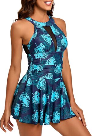 Жіночий купальник з високою талією та шортами Retro-Beachwear Neckholder (Greenleaf, M)
