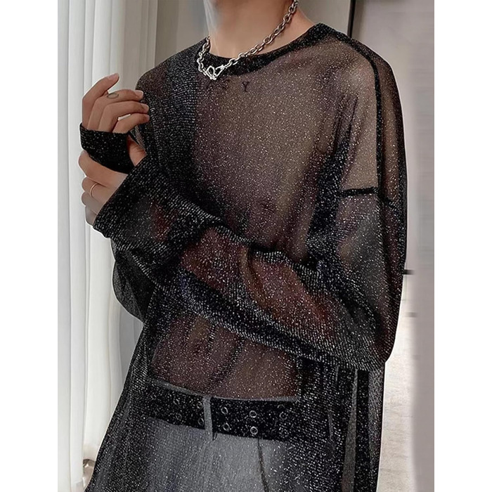 Чоловіча прозора сорочка AIEOE для клубів, мереживна, чорна (XL)