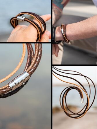 Шкіряний браслет Simaru Designer плетений з магнітною застібкою з нержавіючої сталі, натуральна рослинна шкіра, Made in Germany (XL, 18-19 см, світло-коричневий)