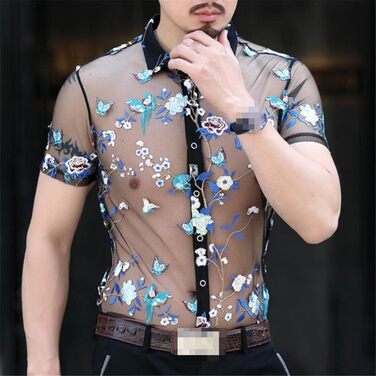 Чоловіча літня сорочка Deepsko з мереживом та квітковим візерунком, прозора, розмір EU S (50-65 кг)