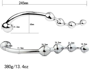 Анальний плаг з подвійним наконечником з нержавіючої сталі для масажу простати та стимуляції G-точки. Підходить для чоловіків та жінок.