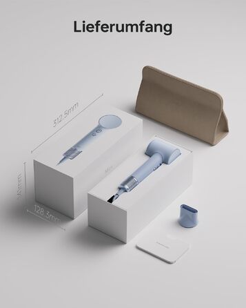 Компактний фен для волосся Laifen Mini (Гляcier Blue): 110 000 об/хв, іонізація 200М, термоконтроль, режим для дітей, з дорожньою сумкою та насадкою для вирівнювання