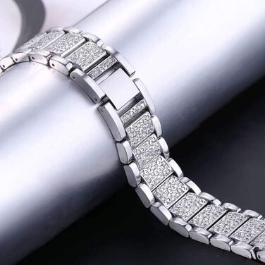 Металевий ремінець Abanen для годинників Fossil Gen 6 (жіночий) та Gen 5 (42 мм), 18 мм, сріблястий, з кристалами та швидким замком для Fossil Q Venture 3/4