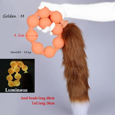 Анальні кульки з силікону JFRong з хутровим хвостиком, пара для анального сексу, вагінальні іграшки для пар, SM-іграшки, золотий колір (Φ 4.5cm)