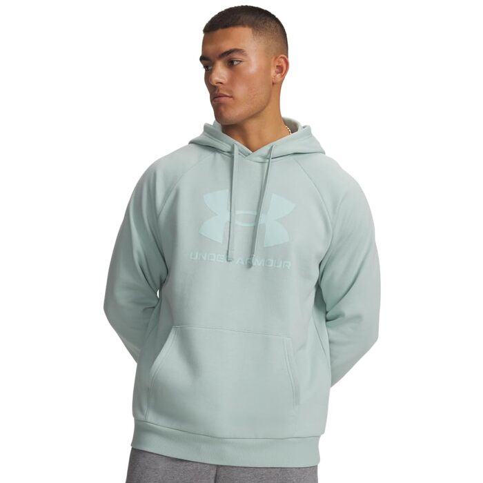 Чоловічий худі Under Armour Rival Fleece з логотипом, синій Enamel Blue / Refresh Mint, розмір XXL