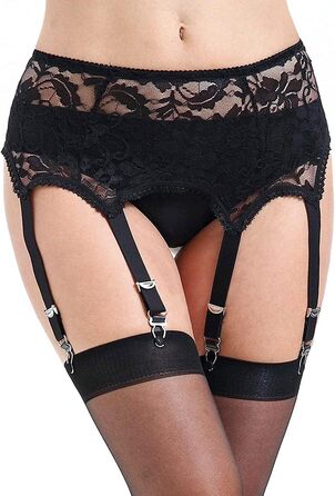 Жіночий ремінь-стріп-гурт з 6 гачками Klönkee, широкий, чорний, з мереживом