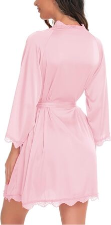 Легкий халат Aranmei для жінок з атласу, короткий, з V-подібним вирізом, 3/4 рукав, халат для нареченої/дуже близької подруги нареченої, з поясом, шовковий кімоно, нічна сорочка, розмір M, світло-рожевий