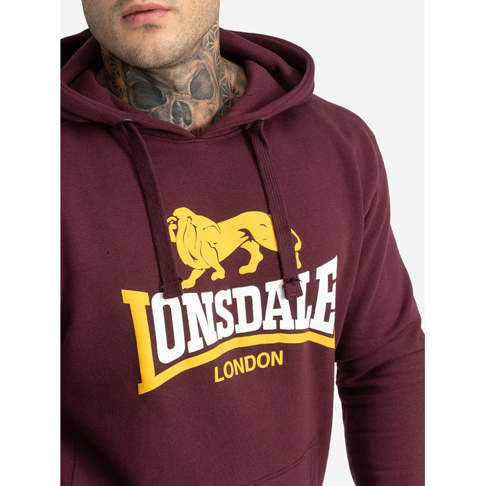 Чоловіча толстовка на блискавці з капюшоном Lonsdale RINSEY, приталена модель, колір Oxblood, розмір S
