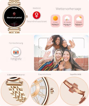 Смарт-годинник для жінок Rose Gold: водонепроникний фітнес-трекер з кольоровим екраном 1.27