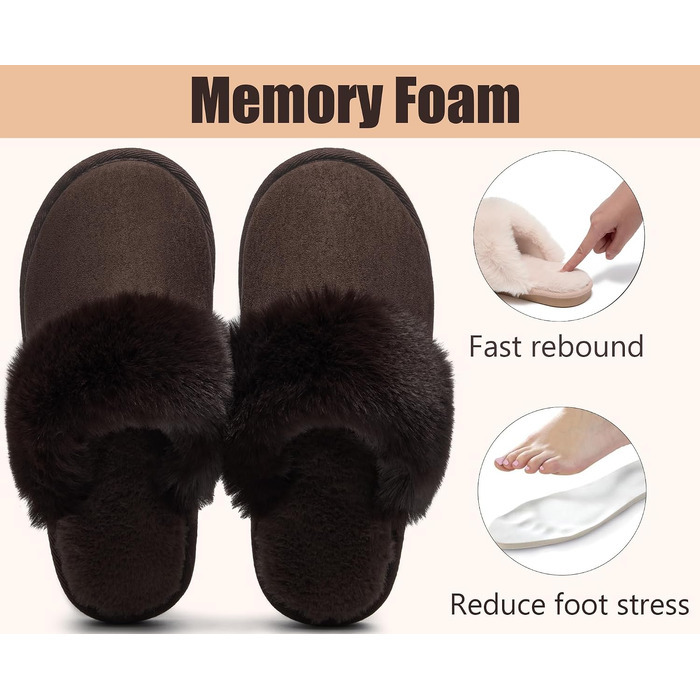 Зимові домашні капці Misolin унісекс з ефектом пам'яті (Memory Foam), м'які плюшеві та протиковзкі, колір Café (розмір 40.5/42 EU)