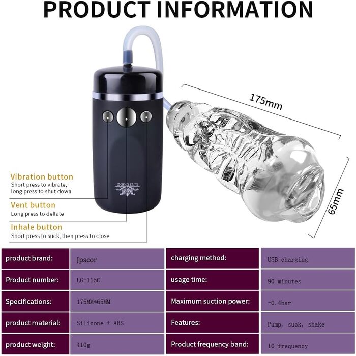 Електрична пеніс-насос Jpscor з 10 вібраційними та вакуумними режимами - тренувальний пристрій для чоловіків