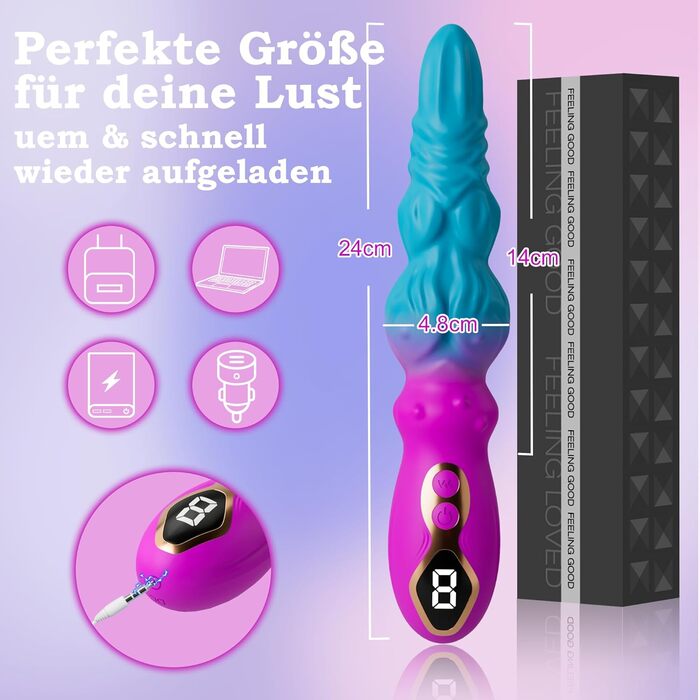 Вібратор для дорослих Monster Dildo з 9 режимів вібрації та LED-дисплеєм, 24 см, для жінок та чоловіків, набір вібраторів з стимуляцією клітора та анальним отвором