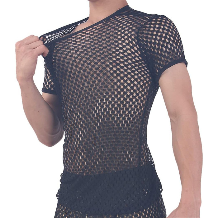 Футболка чоловіча літня сітчаста, короткий рукав, Slim Fit, дихаюча, для клубів та повсякденного носіння