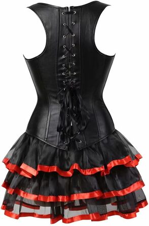 Стеampunk Корсетне плаття з Тюлем для жінок, елегантний бурлескний комплект (XXS, Чорно-червоний)