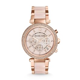 Жіночий годинник Michael Kors Parker кварцовий хронограф, сталевий ремінець, 39 мм, колір рожеве золото та світло-рожевий