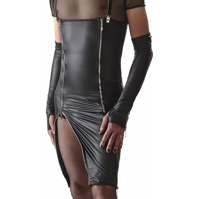 Чоловіче облягаюче плаття з ефектом лакової шкіри, чорного кольору, для кросдресерів, з блискавкою та бретелями, розмір L, чорний колір