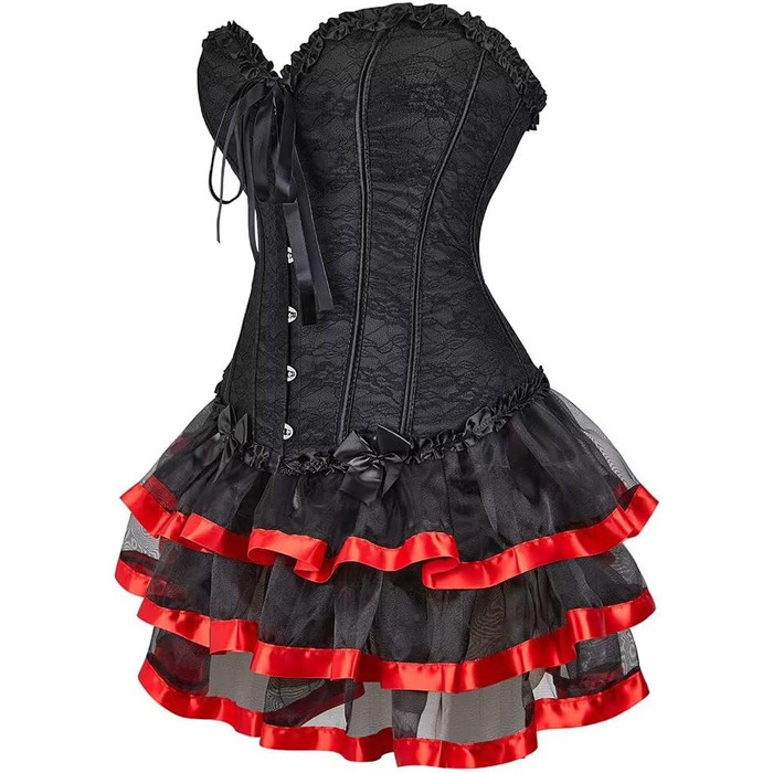Сукня-корсет з корсетом, спідницею та корсажем, мереживо, шнурівка, вінтажний стиль, чорно-червоний (XXS)
