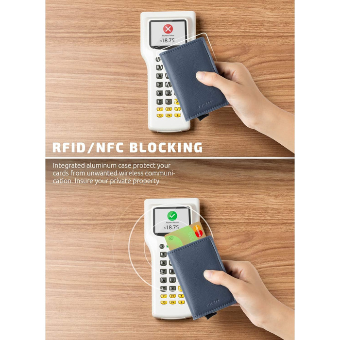 Шкіряний картхолдер VULKIT для чоловіків з RFID захистом, міні-гаманець для 5-7 карток та купюр, Коричневий (Litchi Grau)