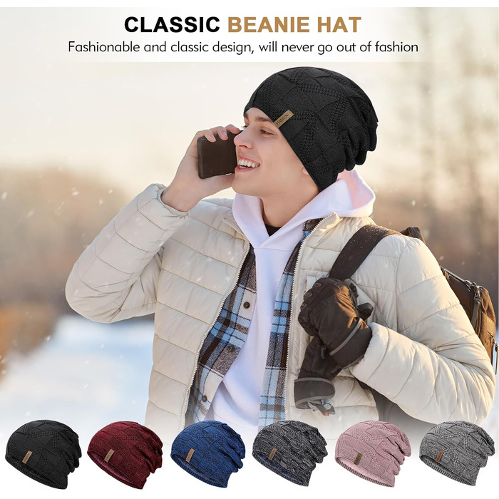 В'язана шапка-біні HAMUNI унісекс, дихаюча шапка Slouch Beanie для жінок та чоловіків (Чорний + Рожевий)