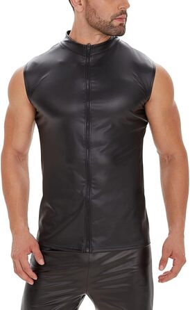 Чоловіча шкіряна жилетка Xokesy, без рукавів, на блискавці, для вечірок, чорна, M
